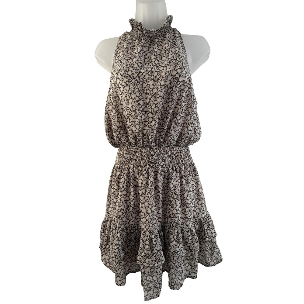 Dress Forum Dress Womens Small Dark Brown Floral Halter Smocked Waist Ruffle Hem